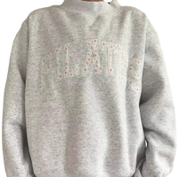 Sweat-shirt personnalisé d'hiver pour Pilates, respirant, coupe-vent, à manches longues, ample, gris perle, col montant, avec appliqué frontal