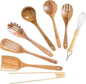 Ensemble de cuillères en bois pratiques, ustensiles de cuisine en bois dur naturel, poignée confortable, cuisson sûre, service, mélange, usage quotidien - Product Image 1