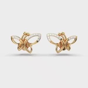 Elegant Looking Hip Hop Earring Real Yellow <b>Rose</b> And White Gold Diamond Stud Earrings 14k Solid Gold Diamond Earrings - Product Image 2