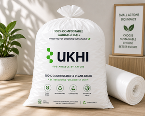 UKHI Brand PBAT PLA Cornstarch Biodegradable And <b>Compostable</b> 40 Microns Side Gusset Large Square Bottom Heat Seal Garbage <b>Bag</b> - Product Image 1