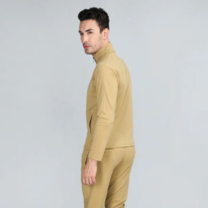 Survêtement Homme Personnalisé Moutarde Entièrement Zippé à Manches Longues Décontracté pour l'Automne avec Poches Latérales Coupe Droite Couleur Unie - Product Image 2