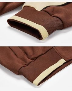 Unisex Brown Color Blocking <b>Tracksuit</b> Full Sleeve Elastic Waist Casual Winter Wear Hooded <b>Waterproof</b> Breathable - Product Image 3