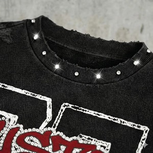 Camiseta Gráfica de Alta Calidad, Estilo Vintage, Lavado Ácido, 280 g/m², para Hombre, con Pedrería, Corte Recto - Product Image 3