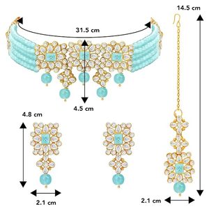 Conjunto de Collar y Pendientes de Cristal con Flores Chapadas en Oro, Joyería Vintage para Mujer, Aleación, Imitación de Perla, Azul Turquesa - Product Image 3