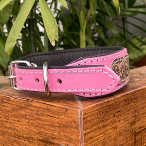 New Adjustable Comfortable Soft Hand Tooled Leather Padded Dog Collar High Quality Genuine Cow Leather Pet Collar for Small Dogs - Product Image 2