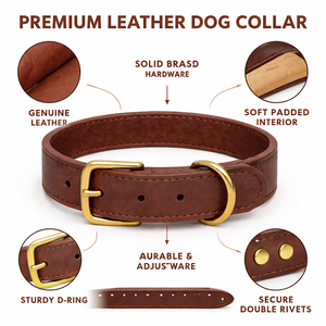 Handmade Genuine Leather Dog Collar Eco-Friendly Vegetable Tanned Pet Collar Classic Handcrafted Leather Neck Strap - Product Image 2