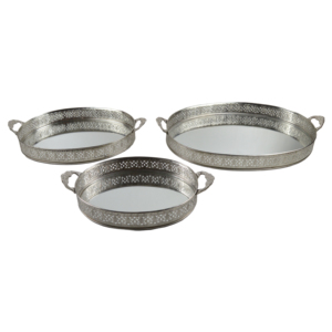 Ensemble de 2 plateaux de service avec finition argentée, prix de gros, idéal pour la décoration de la maison et des hôtels, plateaux de service et décoratifs - Product Image 5