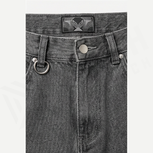 Pantalon cargo en jean taille haute pour homme, coupe ample, délavé gris et noir, style utilitaire patchwork, en coton pour l'automne - Product Image 4