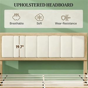 Cadre de lit plateforme rembourré naturel avec tête de lit - Product Image 3