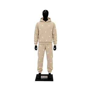 Conjunto Deportivo Personalizado con Estampado de Estrellas Beige, Sudadera con Capucha Extra Grande y Pantalones Jogger para Hombre, Ropa Deportiva Casual al por Mayor - Product Image 1