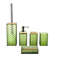 Juego de Accesorios de Baño Hotel Blue, Diseño Bohemio de Plástico, Dispensador de Jabón, Portacepillos de Dientes, Jabonera, Vaso, Organizador de Encimera