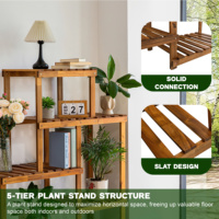Support à plantes d'angle à 4 niveaux en bois sculpté à la main, style américain, grande étagère porte-pot de fleurs pour intérieur et extérieur
