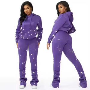 <b>Men</b> Plus Size <b>Purple</b> Acid Wash Printed Hooded Tracksuit Set Casual Full Length Sweatpants Side Pockets Eco-Friendly Winter Wear - Product Image 6