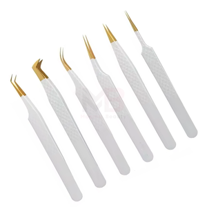 Pinzas de Acero Inoxidable para Pestañas, Marca Privada, Pinzas Largas y Curvas para Extensión de Pestañas, Kit de Pinzas Doradas para Pestañas DIY - Product Image 3