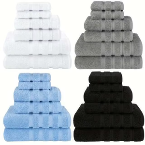 Juego de Toallas de Algodón de Color Sólido, Rectangulares, Lisas, para Uso Doméstico, Suaves para la Piel, en Negro, Gris, Blanco y Azul - Product Image 1