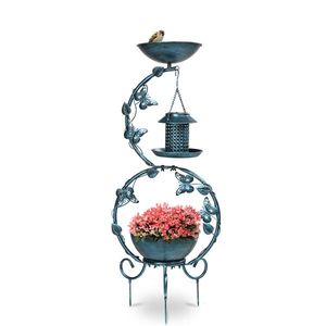 37.8-Inch Weather-Resistant Metal Bird Bath with Solar Feeders Combo Outdoor Flower Planter Pedestal for Backyard Birding - Product Image 2