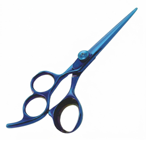Ciseaux de coiffure professionnels en acier inoxydable, revêtement titane bleu, 3 anneaux, pour salon de coiffure, logo personnalisé, pour la coiffure. - Product Image 2