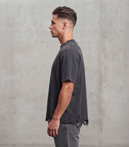 Camiseta Oversize para Hombre, Estilo Grunge Desgastado, Lavado Ácido, Algodón Vintage, Cuello Redondo, Casual, Streetwear - Product Image 4