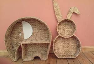 Estante infantil de jacinto de agua de alta calidad con forma de elefante, decoración de pared de mimbre natural para habitación infantil, adorable almacenamiento y exhibición para guardería. - Product Image 6