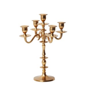 Grand chandelier doré poli à 5 bras en métal pour banquets, mariages, événements et décorations de table - Product Image 6