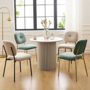Ensemble de salle à manger moderne pour 4 personnes, table en MDF bambou et chaises en tissu turquoise beige, pieds en métal - gain de place pour cuisine/salle à manger - Product Image 2