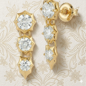 ต่างหูเพชรทรงหยดน้ำแบบห้อยประดับเพชรเพาะเลี้ยง ต่างหูทองคำ 14K สีเหลือง ต่างหูเพชรแบบห้อยเรียบง่ายสำหรับเจ้าสาว - Product Image 3