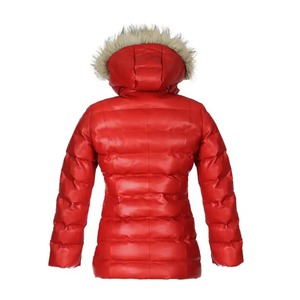 Women's Sheep Skin Raw Canvas Puffer <b>Jacket</b> Breathable Cotton Printed Keep Warm Short Sleeve Full Zip Solid O-Neck Winter Coat - Product Image 2