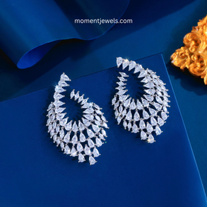White CZ Dangle <b>Earrings</b> Marquise Zircon <b>Drop</b> <b>Earrings</b> Rhodium Plated Brass Statement Jewelry for Party Wedding - Product Image 3