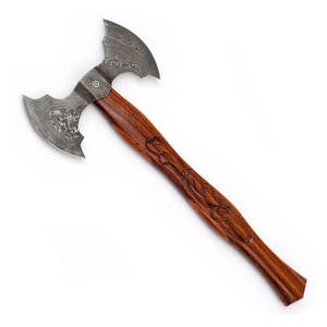 Damascus Steel Double Head <b>Axe</b> High Quality Pattern Steel Head With Strong Wooden <b>Handle</b> For Camping And Utility - Product Image 1