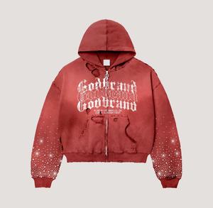 Hoodie zippé grande taille fabriqué en usine, 100% coton, épais, effet vieilli vintage, impression sérigraphique personnalisée. - Product Image 2