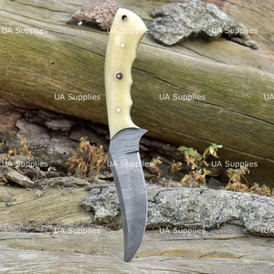 UA Supplies DIY Custom Hand Forged Damascus Steel Fixed Blade Camel <b>Bone</b> <b>Handle</b> Straight Edge Drop Point Hunting Survival <b>Knife</b> - Product Image 2