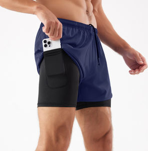 Short de fitness taille haute double couche avec poches pour homme, shorts de sport pour course à pied design pour homme - Product Image 4