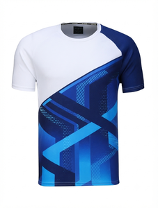 T-shirt sportif à manches courtes pour homme, imprimé géométrique uni, séchage rapide, respirant, écologique, col rond, coupe classique, 100% coton tricoté - Product Image 1