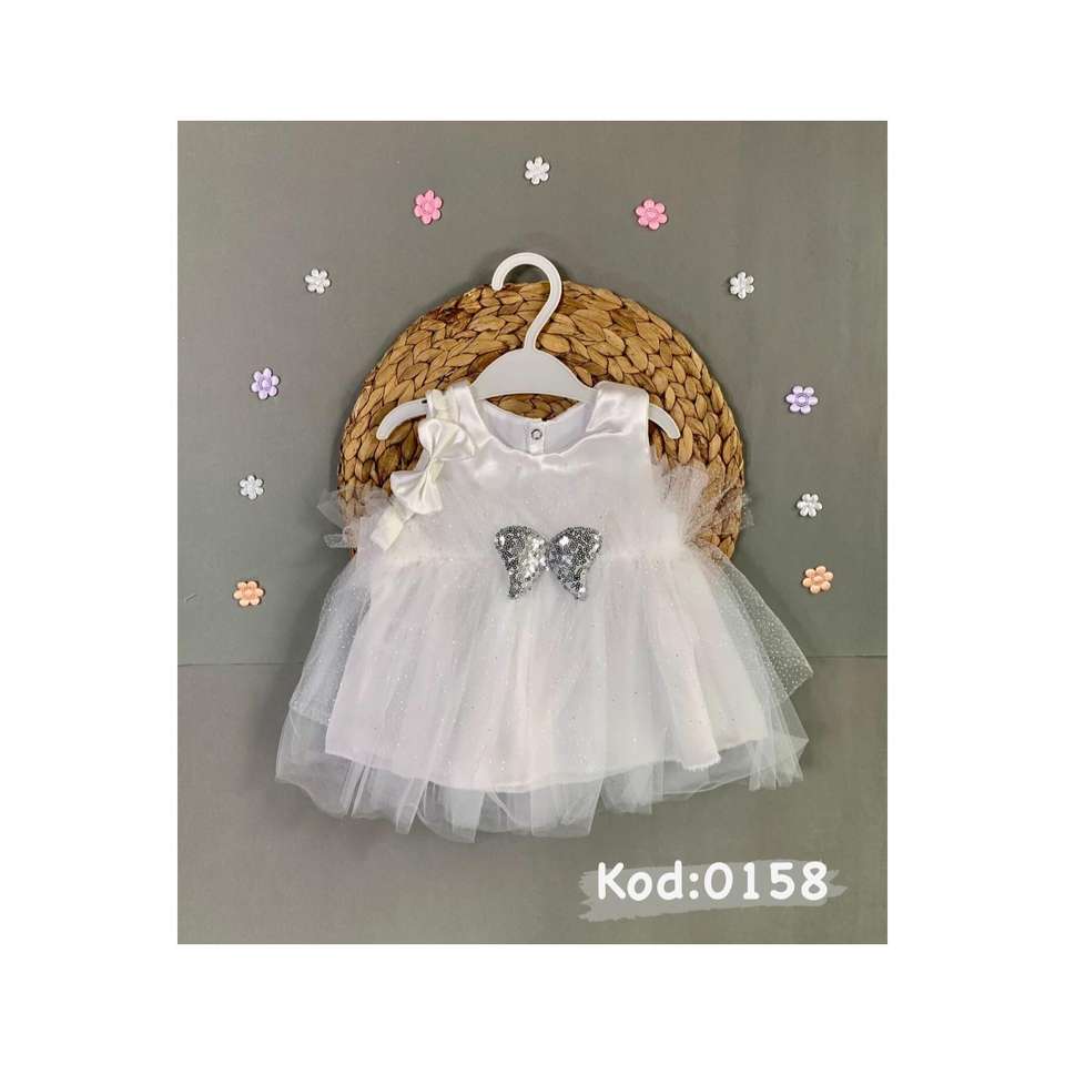 Baby Girl Newborn Mawlid Dress Silvery Tulle Detailed Gift Mawlid Dress Hair Band 0-6 Months