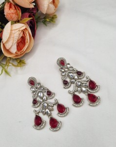 Pendientes elegantes al por mayor con circonita cúbica en forma de lágrima, pendientes de diseñador, joyería étnica india, pendientes para fiestas para mujeres - Product Image 4
