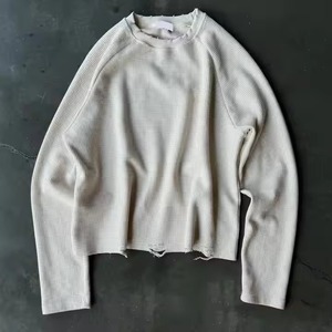 Customizable 330GSM Breathable Knit Tee Men's Regular Fit Front Custom Print Waffle Knit Long Sleeve Plain <b>Tshirt</b> Distressed - Product Image 3