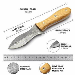 Couteau à huîtres avec manche en bois d'olivier, fait main, écologique, compatible lave-vaisselle, outil pour fruits de mer de haute qualité pour la vente en gros - Product Image 6