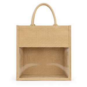 Sac cadeau en jute écologique avec fenêtre transparente et ouverture supérieure avec poignée - Product Image 1