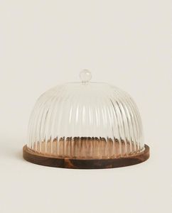 Glass Dome <b>Cake</b> <b>Stand</b> with Wooden Base Hemisphere Shape Reusable Dessert Display Cover for Cupcakes Pastries Small <b>Cakes</b> Bread - Product Image 1