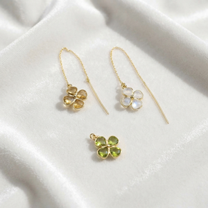 Ratnarachit Aqua Quartz Flower Threader <b>Earrings</b> 18K <b>Gold</b> Plated Brass Drop Dainty Geometric Minimalist Engagement Trendy - Product Image 3