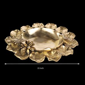 Brass Urli Vessel with <b>Bird</b> Butterfly Design Decorative Water Bowl for Flower Petals Home Decor Showpiece for Living Room - Product Image 2