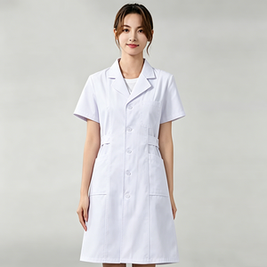 Blouse de laboratoire blanche tissée pour femme, manches courtes, uniforme d'hôpital, blouse médicale en coton, 3 poches, fermeture à boutons-pression - Product Image 1