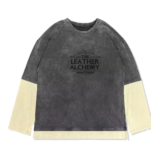 เสื้อยืดโอเวอร์ไซส์ผู้ชาย แขนยาวสองชั้น สไตล์วินเทจ ผ้าฝ้ายเนื้อนุ่ม สวมใส่สบาย สไตล์สตรีท - Product Image 1