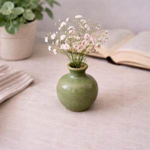 Green <b>Ceramic</b> Tabletop <b>Vase</b> Matte Green Handmade 4-8 Inches - Product Image 1