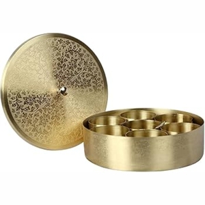 Boîte à épices en laiton artisanale, récipient rond pour masala, ensemble d'organisateurs d'épices indiennes, boîte de rangement de condiments de luxe pour la cuisine, boîte à épices - Product Image 1