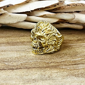 Hip Hop Latest Design Gothic <b>Skull</b> <b>Ring</b> Punk Brass Jewelry for Men 18k Gold Plated Biker <b>Ring</b> for Wholesale/OEM/ODM - Product Image 5
