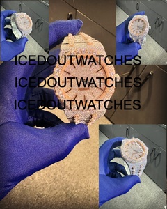 Montre en acier inoxydable avec cristaux de verre glacés en moissanite, mouvement mécanique, résistance à l'eau 10 BAR, unisexe, mode vintage - Product Image 1