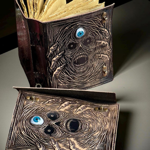 Embossed <b>Leather</b> Skeleton Journal Gothic Evil Eye Grimoire Notebook Vintage Pages <b>Diary</b> with Brass Lock Closure Halloween Gift - Product Image 2
