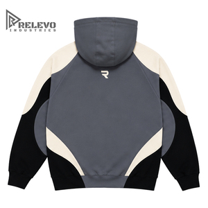 Vente en gros Sweat à capuche pour homme en molleton 100% coton épais, écologique, uni, coupe classique, gris foncé avec manches bleu roi - Product Image 2