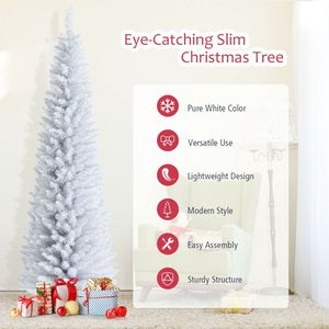 Albero di Natale Artificiale a Forma di Matita con Supporto Pieghevole in Metallo da 7 Piedi, Categoria Prodotti Alberi di Natale - Product Image 3